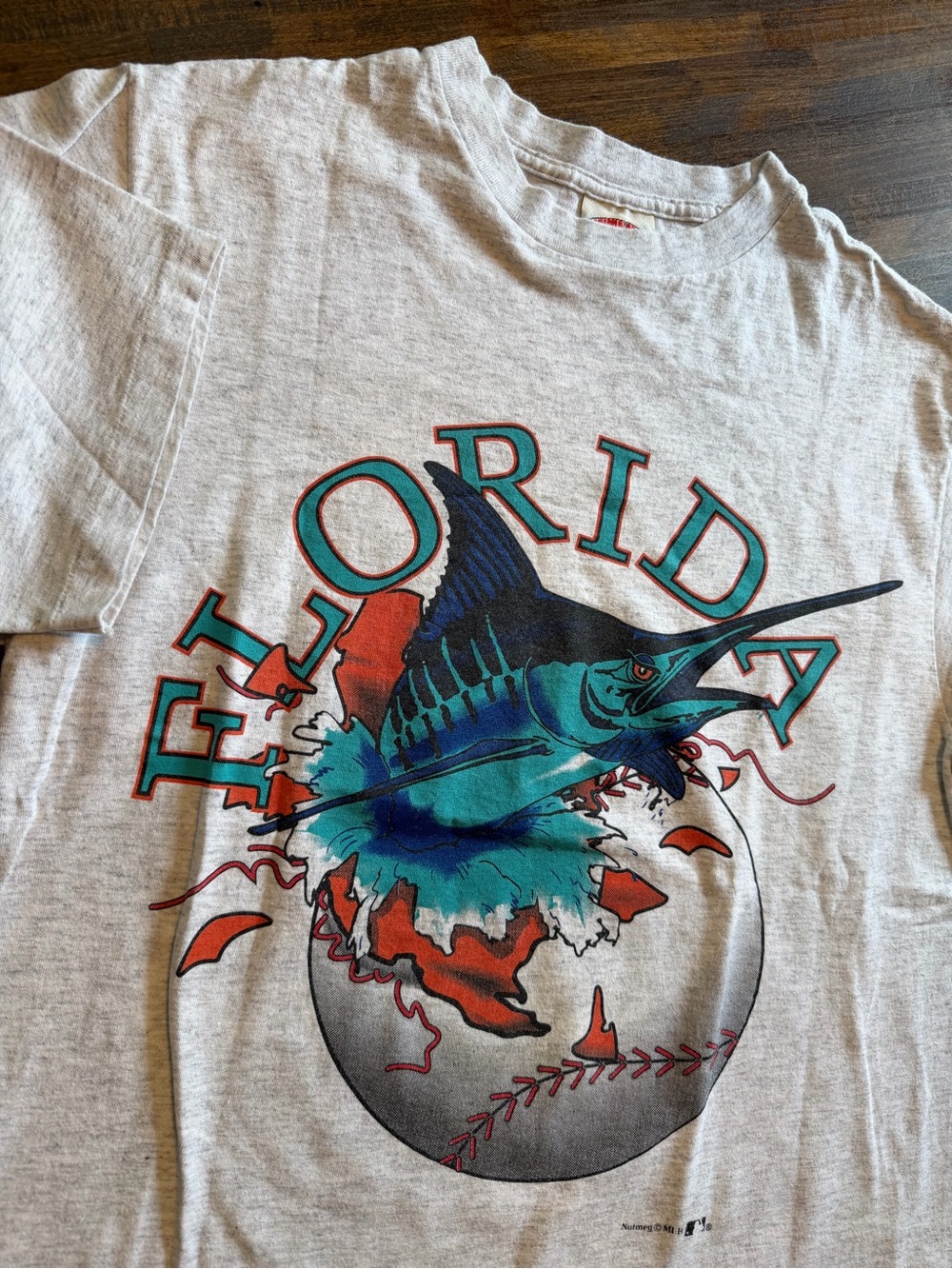 Vintage MLB Florida Marlins Nutmeg Breakthrough T-Shirt Size L 90s Made In USA